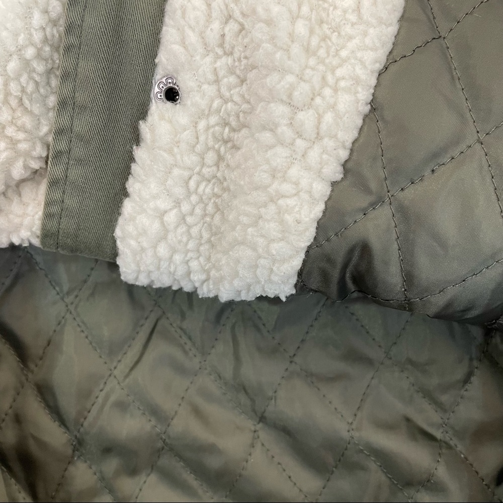 Aqua Olive Green Fur Collar Hoodie Jacket - Picture 9 of 9